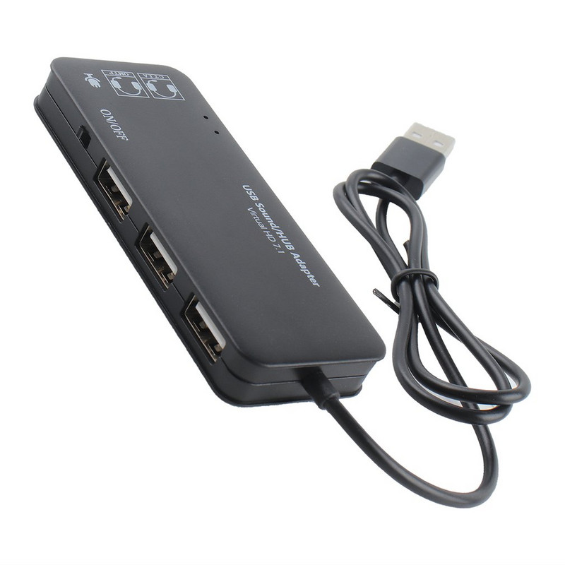 Hub USB2.0 cu 3 porturi Placă de sunet USB externă Fără driver extern Placă de sunet stereo Anulare zgomot Adaptor căști pentru laptop PC