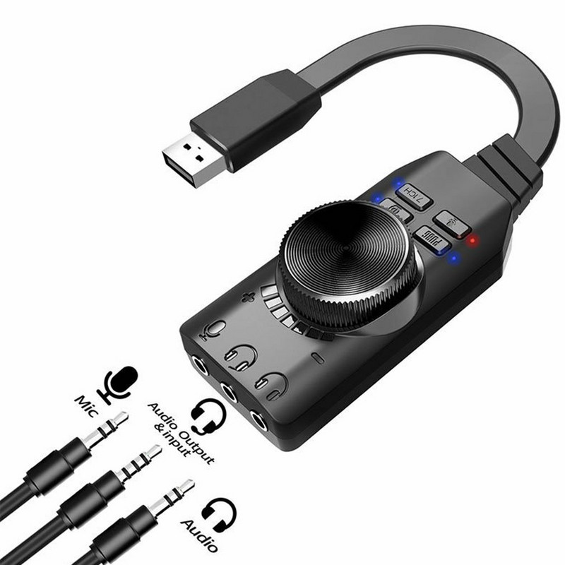 OUTAD Placă de sunet USB externă Microfon stereo Difuzor Căști Mufă audio Adaptor cablu de 3,5 mm Comutator de sunet Reglarea volumului Unitate liberă
