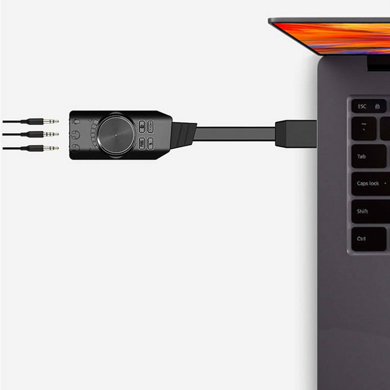 OUTAD Placă de sunet USB externă Microfon stereo Difuzor Căști Mufă audio Adaptor cablu de 3,5 mm Comutator de sunet Reglarea volumului Unitate liberă