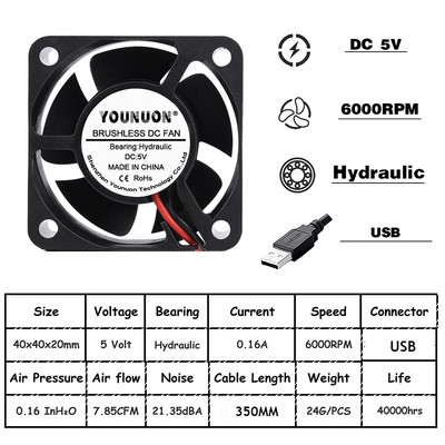 2 vnt. rutulinis 40 mm aušinimo ventiliatorius 40 x 40 x 20 mm aušintuvas 24 V 12 V 5 V 4020 kompiuterio korpuso aušinimo ventiliatorius 2 kontaktų 3 kontaktų aušintuvo ventiliatorius 3D spausdintuvo ventiliatorius