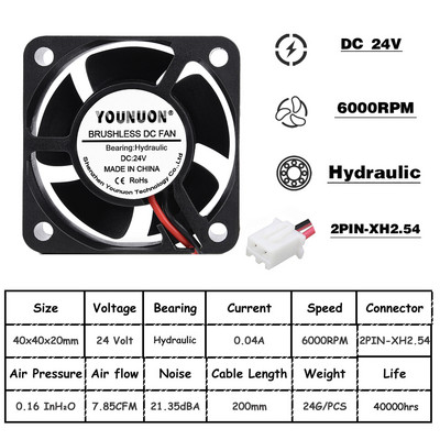 2 vnt. rutulinis 40 mm aušinimo ventiliatorius 40 x 40 x 20 mm aušintuvas 24 V 12 V 5 V 4020 kompiuterio korpuso aušinimo ventiliatorius 2 kontaktų 3 kontaktų aušintuvo ventiliatorius 3D spausdintuvo ventiliatorius
