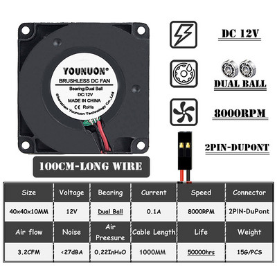 2 vnt. 40 mm 3D spausdintuvo ventiliatorius 12V 24V 5V 4010 ventiliatoriaus spausdintuvo aušinimo priedai DC turbo ventiliatorius radialiniai ventiliatoriai 40x40
