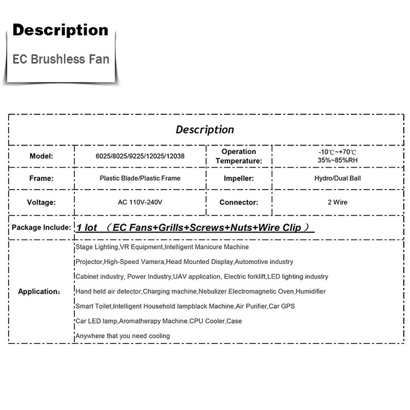 Ventilator axial EC 60mm 80mm 90mm 120mm Ventilator fără perii cu bilă AC 110V 120V 220V 230V 240V Ventilator carcasa computerului 6025 8025 9225 12038