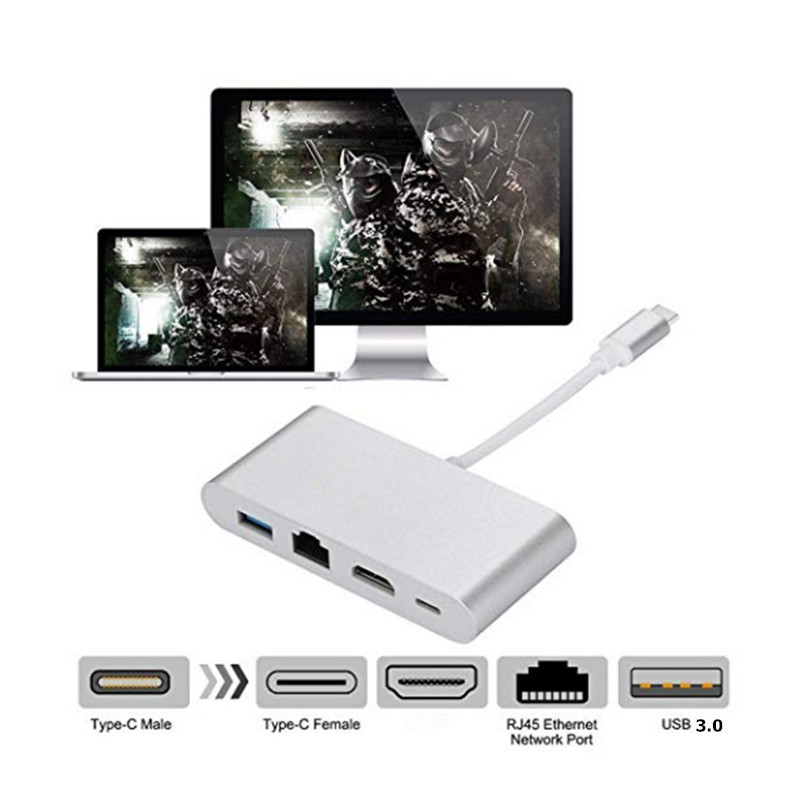 C tipa Thunderbolt 3 ar HDMI saderīgs Lan Ethernet adapteris USB-C PD USB 3.0 centrmezgls MacBook Galaxy S8 Huawei Mate10