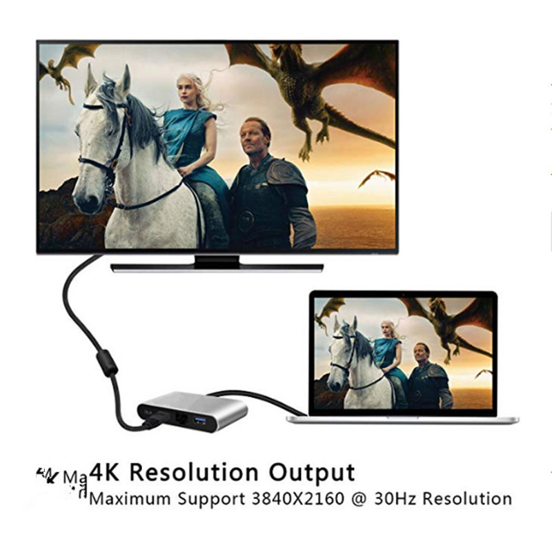 C tipa Thunderbolt 3 ar HDMI saderīgs Lan Ethernet adapteris USB-C PD USB 3.0 centrmezgls MacBook Galaxy S8 Huawei Mate10