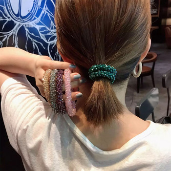 Νέο γκλίτερ κρυστάλλινο σχοινί μαλλιών για γυναικεία αλογοουρά Scrunchies Ελαστικές λωρίδες μαλλιών Χάντρες από καουτσούκ Hairband Αξεσουάρ μαλλιών