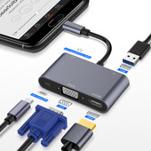 C tipo adapteris Hunderbolt 3 USB tipo C šakotuvas prie HD VGA 3,5 mm lizdo USB adapteris su C tipo maitinimu, skirtas MacBook Pro nešiojamajam telefonui