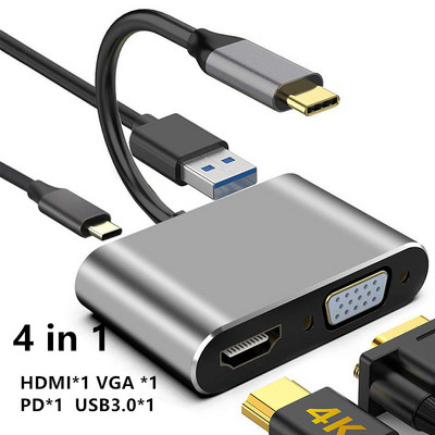 C tipo adapteris Hunderbolt 3 USB tipo C šakotuvas prie HD VGA 3,5 mm lizdo USB adapteris su C tipo maitinimu, skirtas MacBook Pro nešiojamajam telefonui