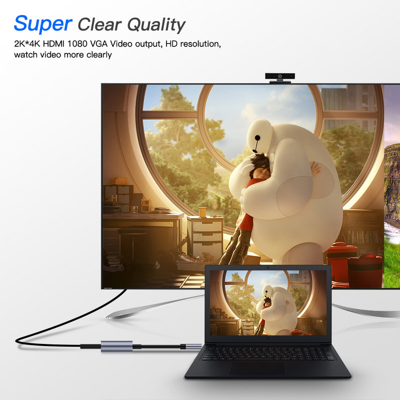 C tipo adapteris Hunderbolt 3 USB tipo C šakotuvas prie HD VGA 3,5 mm lizdo USB adapteris su C tipo maitinimu, skirtas MacBook Pro nešiojamajam telefonui