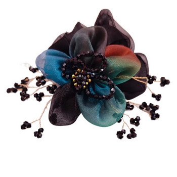 Нови аксесоари за цветя от органза Перлена вратовръзка за коса Еластична лента за коса Кристално въже за коса за дамски скрънчи Резинки Для Волос