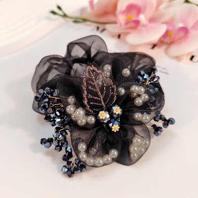 Nauji organzos gėlių aksesuarai Perlų plaukų kaklaraištis Elastinė plaukų juosta Krištolinė plaukų virvė moterims Резинки Для Волос