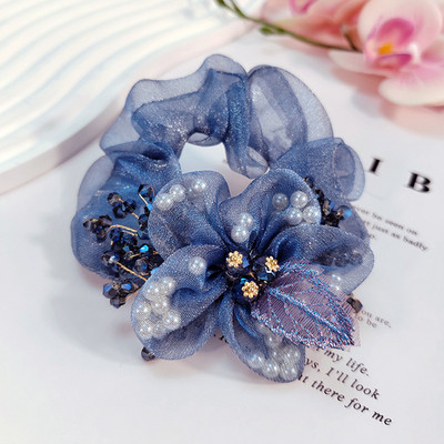 Nauji organzos gėlių aksesuarai Perlų plaukų kaklaraištis Elastinė plaukų juosta Krištolinė plaukų virvė moterims Резинки Для Волос