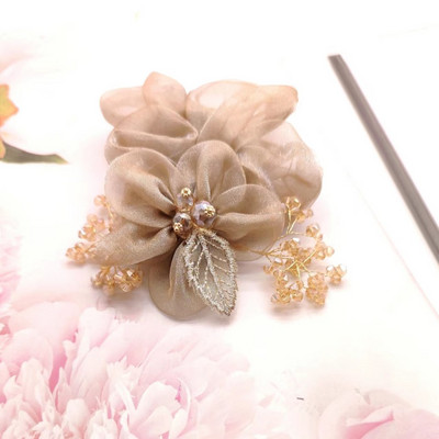 Nauji organzos gėlių aksesuarai Perlų plaukų kaklaraištis Elastinė plaukų juosta Krištolinė plaukų virvė moterims Резинки Для Волос