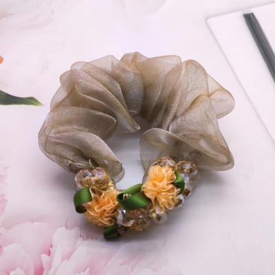 Nauji organzos gėlių aksesuarai Perlų plaukų kaklaraištis Elastinė plaukų juosta Krištolinė plaukų virvė moterims Резинки Для Волос