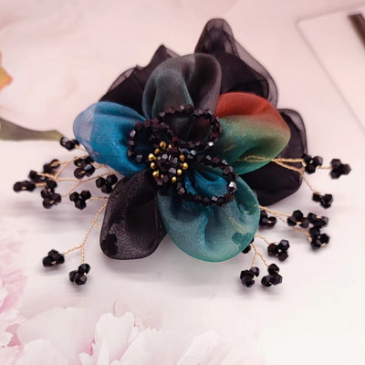 Nauji organzos gėlių aksesuarai Perlų plaukų kaklaraištis Elastinė plaukų juosta Krištolinė plaukų virvė moterims Резинки Для Волос