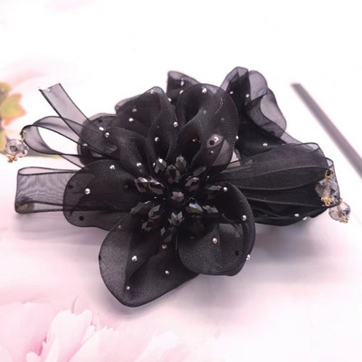 Nauji organzos gėlių aksesuarai Perlų plaukų kaklaraištis Elastinė plaukų juosta Krištolinė plaukų virvė moterims Резинки Для Волос