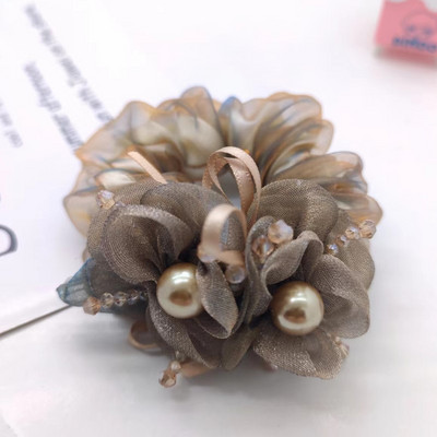 Nauji organzos gėlių aksesuarai Perlų plaukų kaklaraištis Elastinė plaukų juosta Krištolinė plaukų virvė moterims Резинки Для Волос