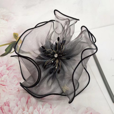 Nauji organzos gėlių aksesuarai Perlų plaukų kaklaraištis Elastinė plaukų juosta Krištolinė plaukų virvė moterims Резинки Для Волос