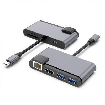 7 in 1 USB Type C HUB HD USB 3.0 RJ45 Audio 3.5MM HDMI dokkijaam USB-C arvuti sülearvutile MacBook Pro Air Splitter