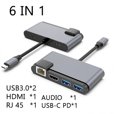 7 in 1 USB Type C HUB HD USB 3.0 RJ45 Audio 3.5MM HDMI dokkijaam USB-C arvuti sülearvutile MacBook Pro Air Splitter