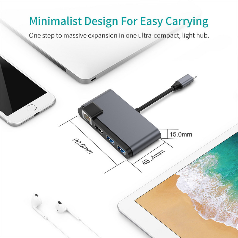 7 in 1 USB Type C HUB HD USB 3.0 RJ45 Audio 3.5MM HDMI dokkijaam USB-C arvuti sülearvutile MacBook Pro Air Splitter
