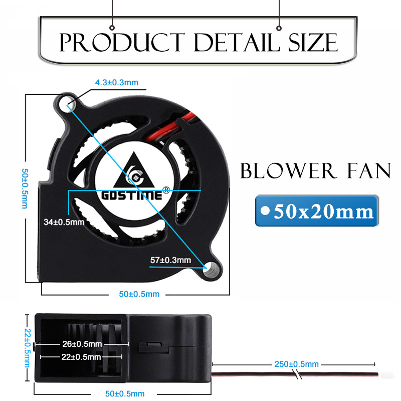 2 vnt Gdstime 50MM 5020 pūtiklis DC be šepetėlių išcentrinio radialinio aušintuvo ventiliatorius 5V 12V 24V dvigubas rutulinis 50x20mm turbininis ventiliatorius