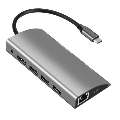 HUB Type C USB 3.0 su HDMI suderinamas 4K RJ45 adapteris 9 in 1 Type-C prijungimo stotis, skirta nešiojamajam kompiuteriui Macbook Air iPad Pro USB-C