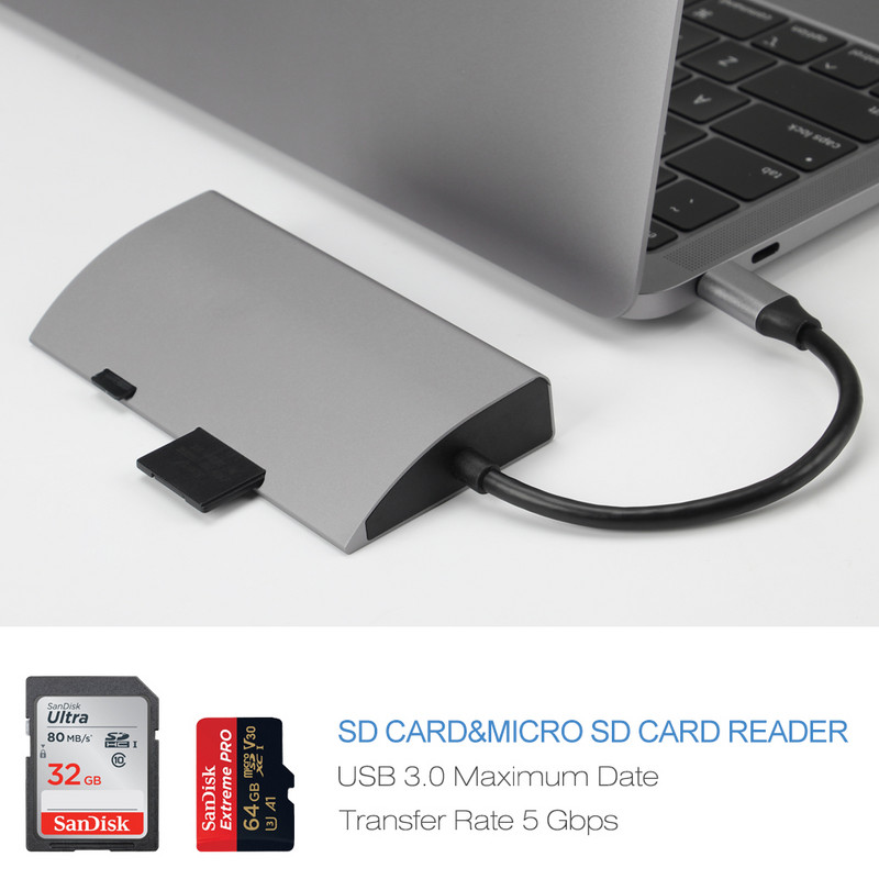 HUB Type C USB 3.0 su HDMI suderinamas 4K RJ45 adapteris 9 in 1 Type-C prijungimo stotis, skirta nešiojamajam kompiuteriui Macbook Air iPad Pro USB-C