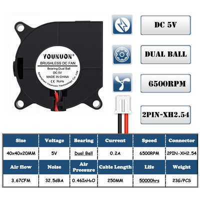 2 buc. ventilator pentru imprimantă 3D 40mm 4020 Turbo suflantă 24V 12V 5V Manșon cu bilă dublă Ventilatoare de răcire 40x40x20mm pentru răcitor imprimante 3D