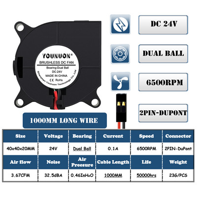 2 buc. ventilator pentru imprimantă 3D 40mm 4020 Turbo suflantă 24V 12V 5V Manșon cu bilă dublă Ventilatoare de răcire 40x40x20mm pentru răcitor imprimante 3D