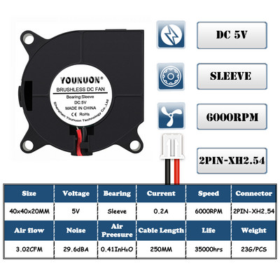 2 buc. ventilator pentru imprimantă 3D 40mm 4020 Turbo suflantă 24V 12V 5V Manșon cu bilă dublă Ventilatoare de răcire 40x40x20mm pentru răcitor imprimante 3D