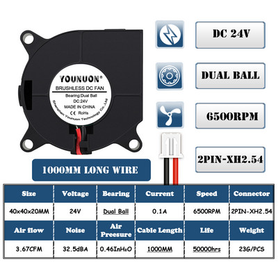 2 buc. ventilator pentru imprimantă 3D 40mm 4020 Turbo suflantă 24V 12V 5V Manșon cu bilă dublă Ventilatoare de răcire 40x40x20mm pentru răcitor imprimante 3D