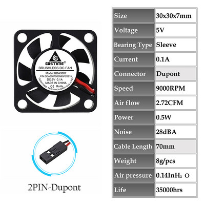 2vnt Gdstime 30MM aušintuvas DC 5V 12V 30x7MM tylus itin plonas aušinimo ventiliatorius žaislinis nešiojamasis kompiuteris, vairavimo registratorius miniatiūrinis radiatoriaus ventiliatorius