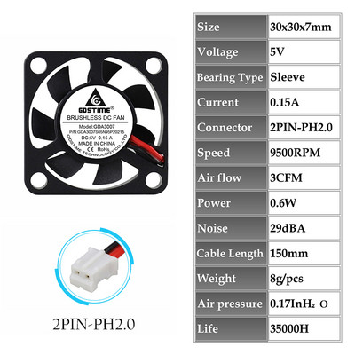 2vnt Gdstime 30MM aušintuvas DC 5V 12V 30x7MM tylus itin plonas aušinimo ventiliatorius žaislinis nešiojamasis kompiuteris, vairavimo registratorius miniatiūrinis radiatoriaus ventiliatorius