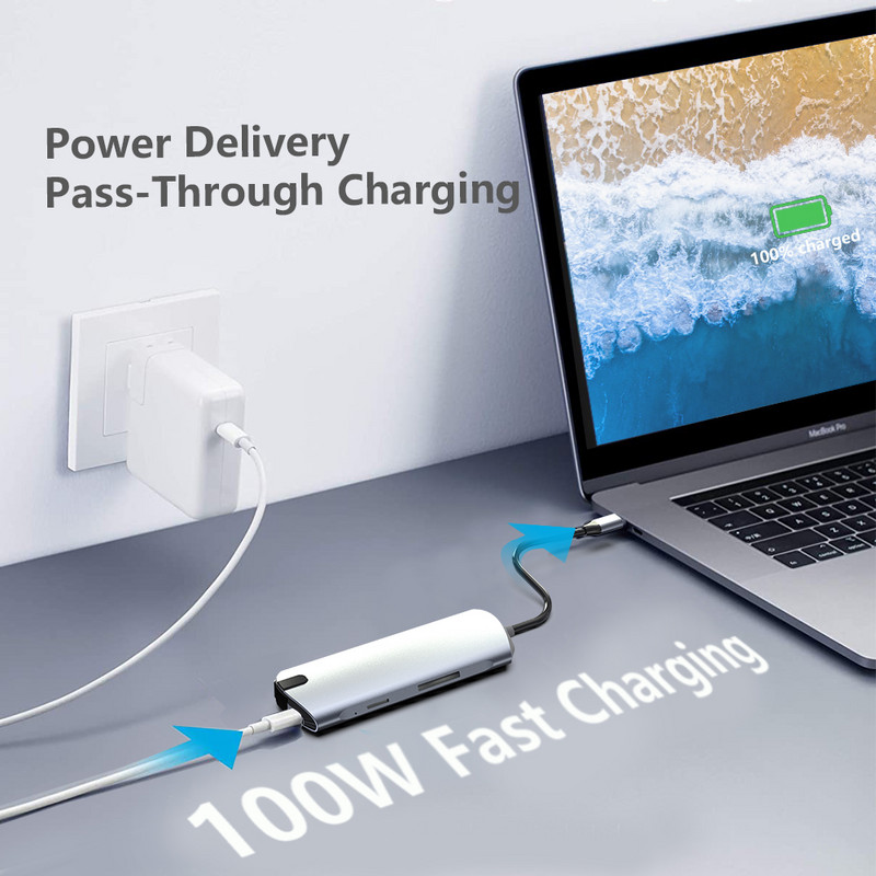 Βάση σύνδεσης 9 σε 1 Τύπος C USB 3.0 2.0 συμβατός με HDMI RJ45 PD VGA Προσαρμογέας πολλαπλών θυρών Type-C HUB για Macbook Air Pro Notebook