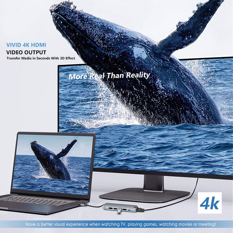 Βάση σύνδεσης 9 σε 1 Τύπος C USB 3.0 2.0 συμβατός με HDMI RJ45 PD VGA Προσαρμογέας πολλαπλών θυρών Type-C HUB για Macbook Air Pro Notebook