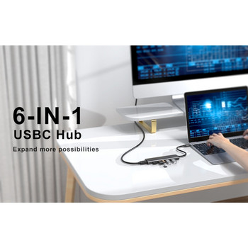 Εξαιρετικά γρήγορος σταθμός σύνδεσης 6 σε 1 Τύπος C έως 4K 30Hz συμβατός με HDMI+Κάρτα USB3.0 SD/TF 5Gbps Multiple Data Transfer Hub