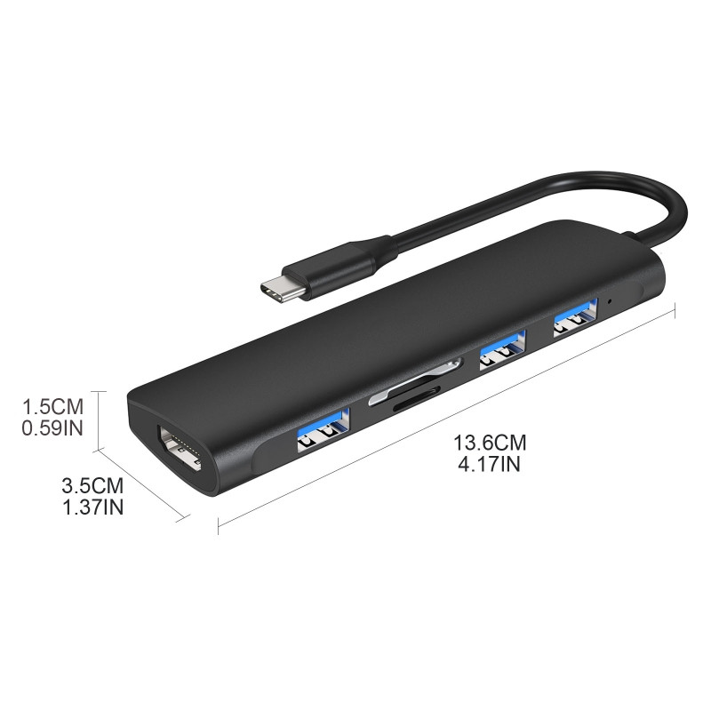Itin greita prijungimo stotis 6 viename C tipo iki 4K 30 Hz su HDMI suderinama + USB3.0 SD/TF kortelė 5 Gbps kelių duomenų perdavimo šakotuvas