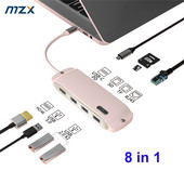 8 az 1-ben dokkolóállomás USB-elosztó dokkoló 4K osztóbővítő HDTV 100M RJ45 SD TF kártyaolvasó PD 100W 3 0 C 3.0 koncentrátor