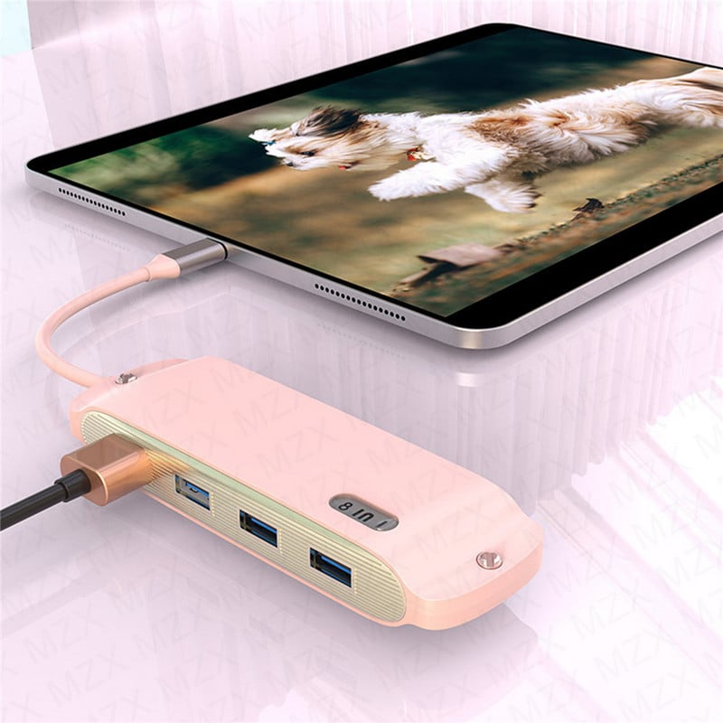 8 az 1-ben dokkolóállomás USB-elosztó dokkoló 4K osztóbővítő HDTV 100M RJ45 SD TF kártyaolvasó PD 100W 3 0 C 3.0 koncentrátor