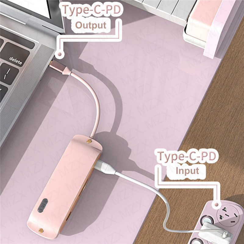 8 az 1-ben dokkolóállomás USB-elosztó dokkoló 4K osztóbővítő HDTV 100M RJ45 SD TF kártyaolvasó PD 100W 3 0 C 3.0 koncentrátor