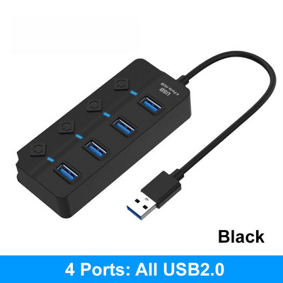 MZX 4 prievadų USB šakotuvas 2.0 3.0 koncentratorius kelių šakotuvų kelių skirstytuvų kelių plėtimosi adapteris 3 0 2 išplėtimo kompiuteris su jungiklio laidu