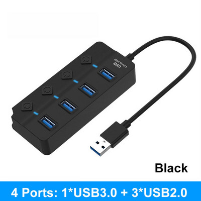 MZX 4 prievadų USB šakotuvas 2.0 3.0 koncentratorius kelių šakotuvų kelių skirstytuvų kelių plėtimosi adapteris 3 0 2 išplėtimo kompiuteris su jungiklio laidu