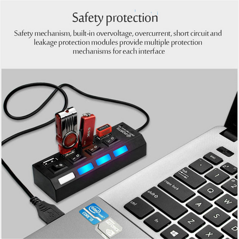 MZX 4 prievadų USB šakotuvas 2.0 3.0 koncentratorius kelių šakotuvų kelių skirstytuvų kelių plėtimosi adapteris 3 0 2 išplėtimo kompiuteris su jungiklio laidu