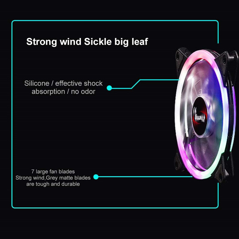 120x120 mm nutildyti RGB LED žibintai kompiuterio korpuso aušinimo ventiliatoriaus aušintuvo šilumos išsklaidymo įrankis