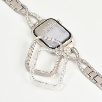 Диамантен калъф за Apple Watch 7 41 mm 45 mm 44 mm 40 mm Аксесоари Bling Защитно покритие за броня за iWatch Series 8 3 4 5 6 SE
