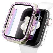 Stiklas + laikrodžio dangtelis, skirtas Apple Watch 45mm 41mm 40mm 44mm 38mm 42mm Bling Case Deimantinė buferio apsauga, skirta iwatchSE 8 7 6 5 4 3 2 1