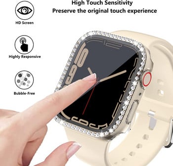 Κάλυμμα Glass+Watch για Apple Watch 45mm 41mm 40mm 44mm 38mm 42mm Bling Case Diamond Bumper Protector για iwatchSE 8 7 6 5 4 3 2 1