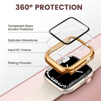 Κάλυμμα Glass+Watch για Apple Watch 45mm 41mm 40mm 44mm 38mm 42mm Bling Case Diamond Bumper Protector για iwatchSE 8 7 6 5 4 3 2 1