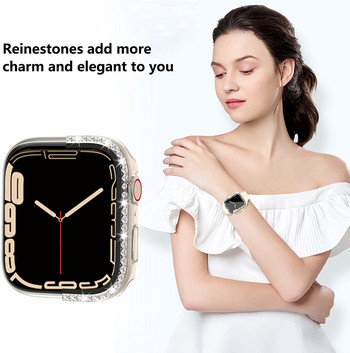 Κάλυμμα Glass+Watch για Apple Watch 45mm 41mm 40mm 44mm 38mm 42mm Bling Case Diamond Bumper Protector για iwatchSE 8 7 6 5 4 3 2 1